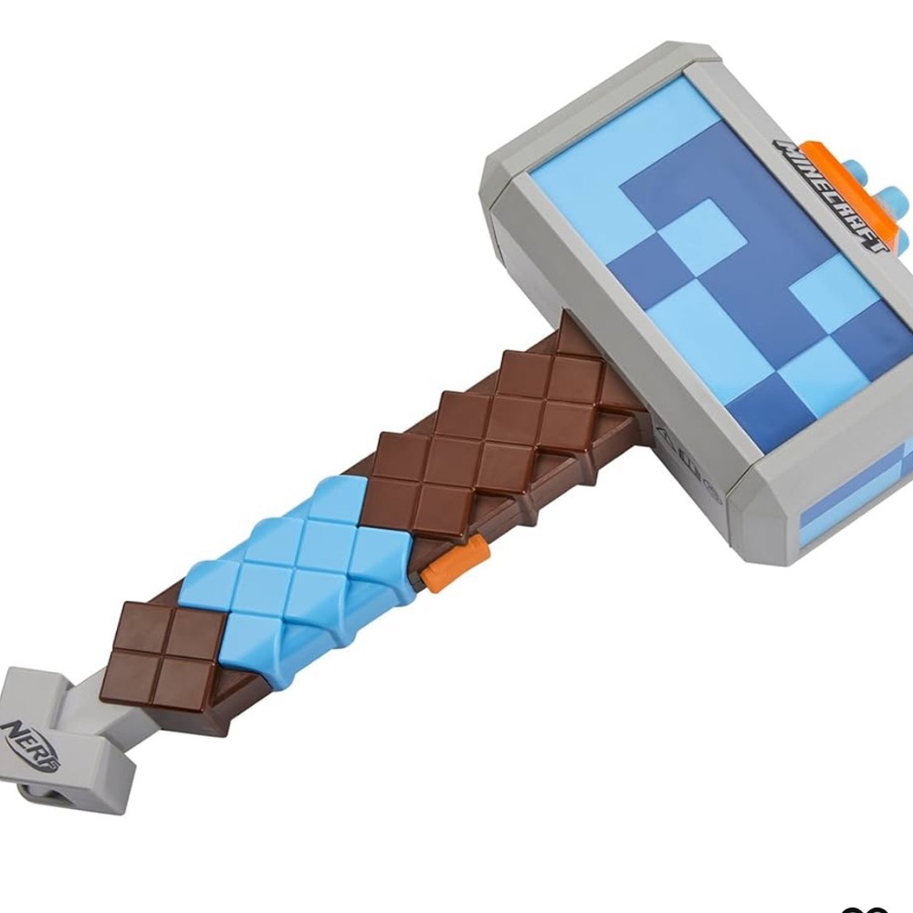 Nerf Minecraft Hammer with Blue and Brown Design